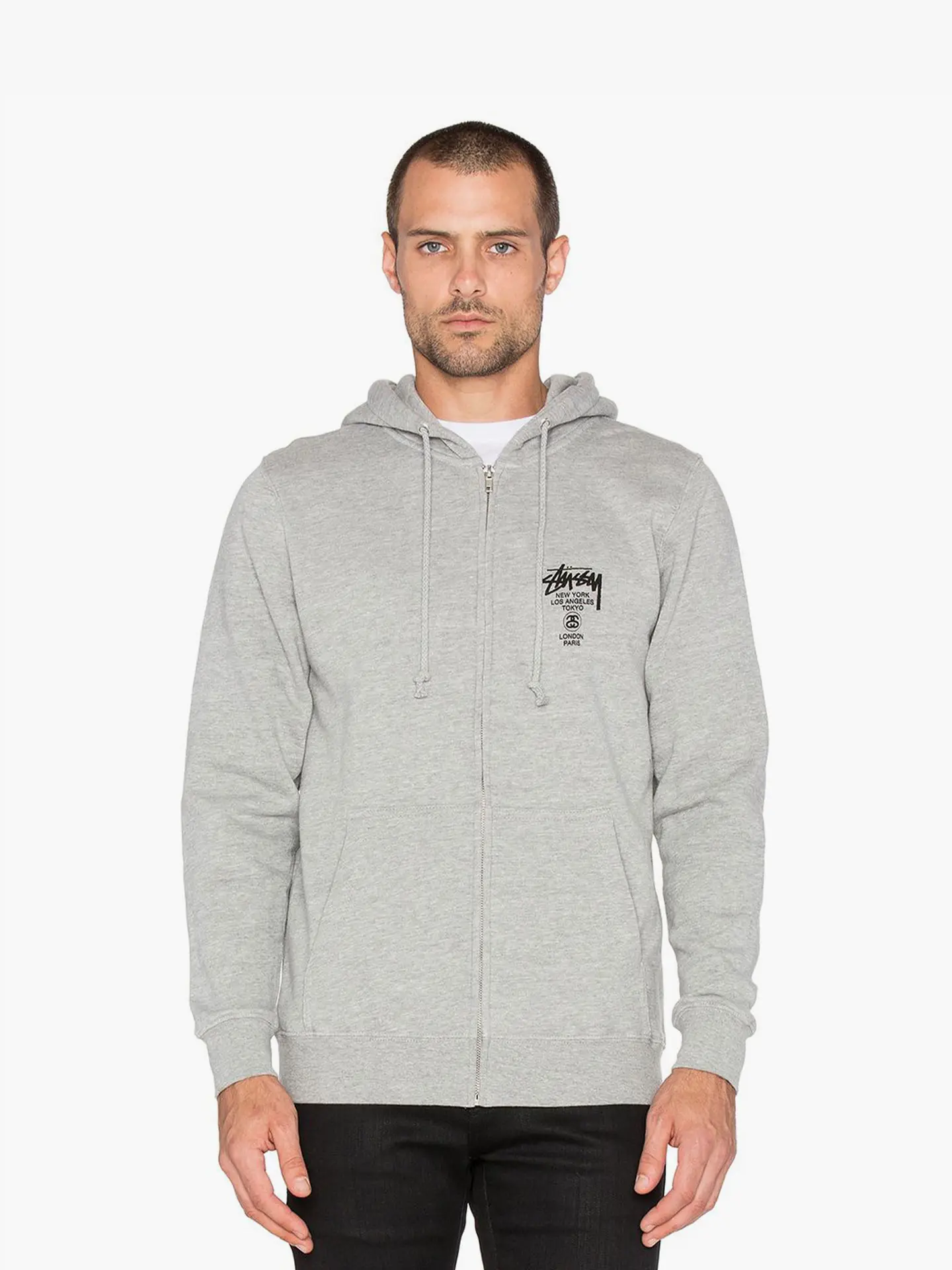 Толстовка Stussy World Tour Zip Hoodie Ash Heather