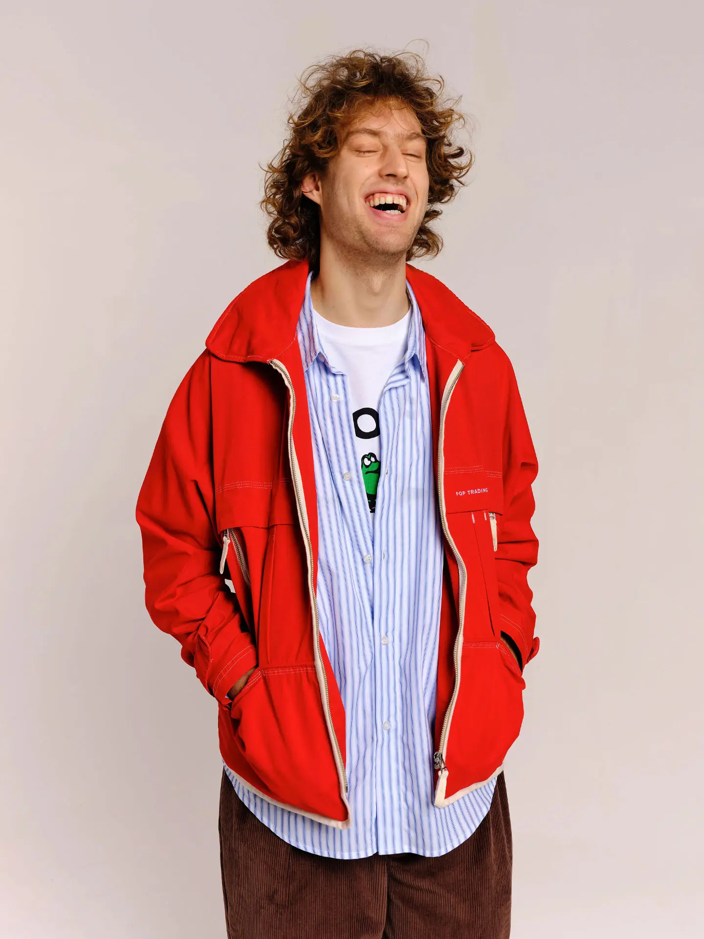 Рубашка Pop Trading Company striped logo shirt white
